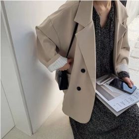 New Women's Coffee Suit Jacket Spring And Autumn (Option: Off white-L)
