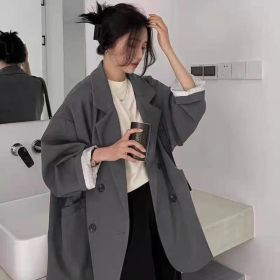 New Women's Coffee Suit Jacket Spring And Autumn (Option: Dark Grey-XL)