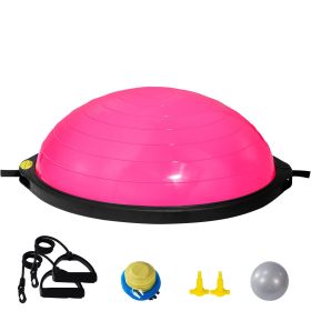 Half Exercise Ball Trainer, 26 inch Balance Ball Trainer, 1500lbs Capacity Stability Ball, Yoga Ball with Resistance Bands & Foot Pump (Top Non-Slip Texture: Wavy Pattern, Color: Pink)